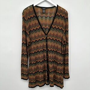 Doncaster Cardigan Sweater Size XL Sheer Knit Chevron Print Bodycon Fit Earthy
